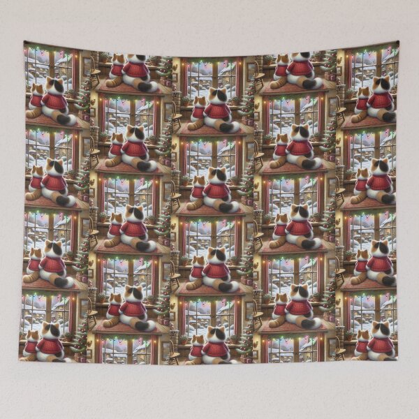 Item preview, Calico Christmas cats watching the snow fall designed and sold by BritishDelights.