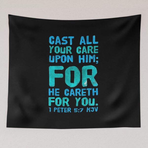 Item preview, KJV 1 Peter 5:7, Christian Bible Verse Typography designed and sold by Our Bible Journey.
