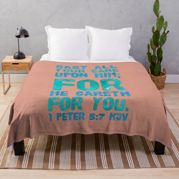 Item preview, KJV 1 Peter 5:7, Christian Bible Verse Typography designed and sold by Our Bible Journey.