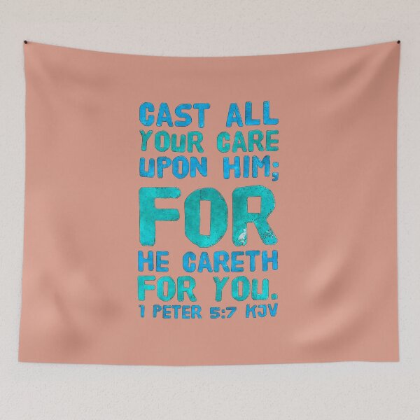 Item preview, KJV 1 Peter 5:7, Christian Bible Verse Typography designed and sold by Our Bible Journey.