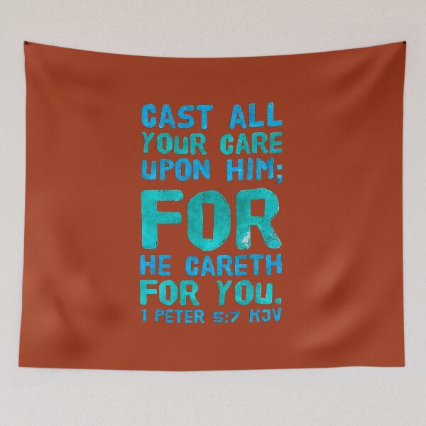 Item preview, KJV 1 Peter 5:7, Christian Bible Verse Typography designed and sold by Our Bible Journey.