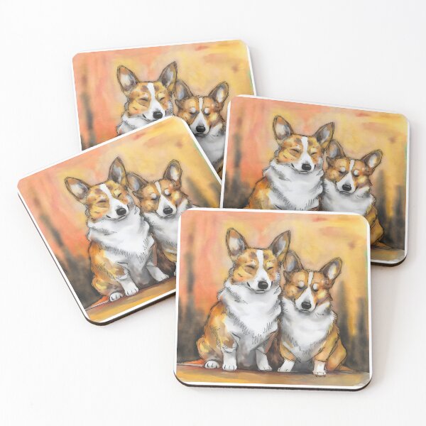 Item preview, Calm corgi couple in calm watercolor love happy corgi designed and sold by Pastel-Pulse.