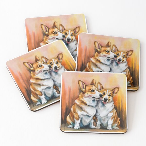 Item preview, Calm corgi couple in calm watercolor love happy corgi - Corgi Duo designed and sold by Pastel-Pulse.