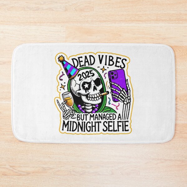 Item preview, 2025 HAPPY NEW YEAR'S EVE HUMOR: DEAD VIBES, Midnight Selfie Skeleton, AI designed and sold by davidjulie.