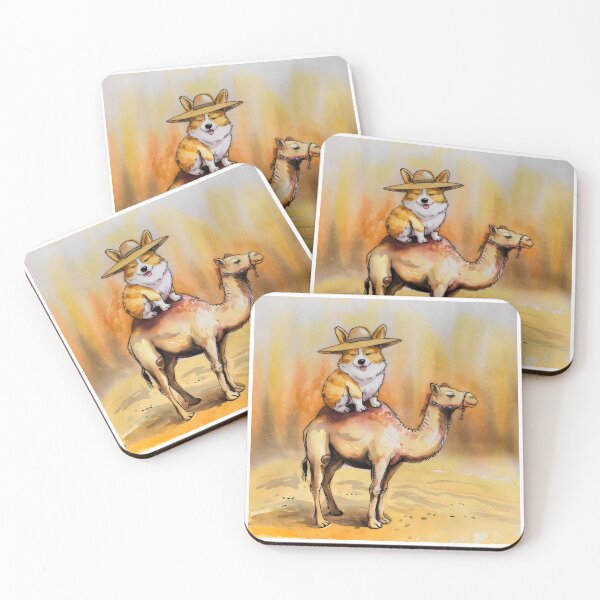 Item preview, Corgi Riding a Camel – Whimsical Desert Watercolor Art designed and sold by Pastel-Pulse.