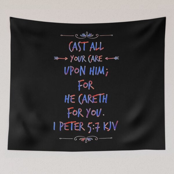 Item preview, KJV 1 Peter 5:7, Christian Bible Verse Typography designed and sold by Our Bible Journey.