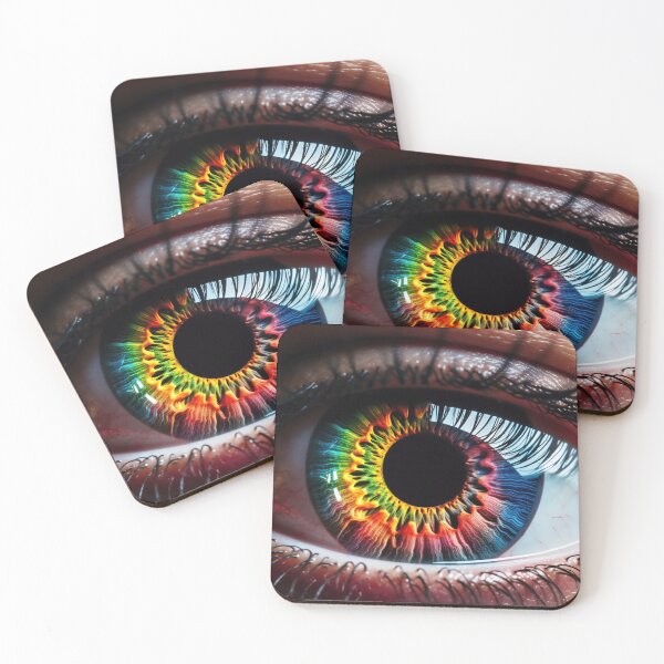 Item preview, A close-up view of a vibrant, multicolored eye displaying intricate patterns and textures in bright lighting conditions designed and sold by anytka.