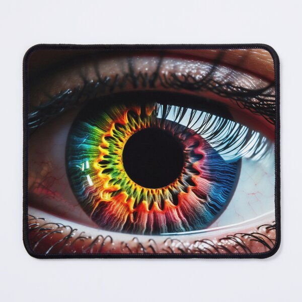 Item preview, A close-up view of a vibrant, multicolored eye displaying intricate patterns and textures in bright lighting conditions designed and sold by anytka.