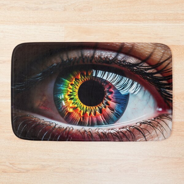 Item preview, A close-up view of a vibrant, multicolored eye displaying intricate patterns and textures in bright lighting conditions designed and sold by anytka.