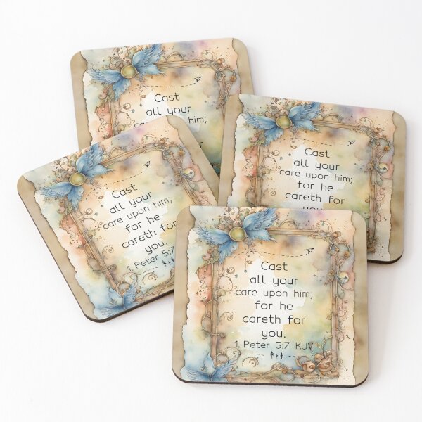 Item preview, KJV 1 Peter 5:7, Watercolor Christian Bible Verse for Anxiety designed and sold by Our Bible Journey.