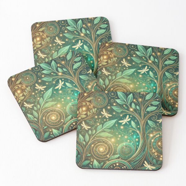 Item preview, Enchanted Forest Whispers: Luminous Leaves and Dragonflies in a Starry Realm designed and sold by TeslaSt0re.
