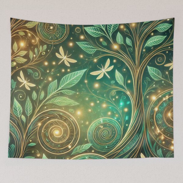 Item preview, Enchanted Forest Whispers: Luminous Leaves and Dragonflies in a Starry Realm designed and sold by TeslaSt0re.