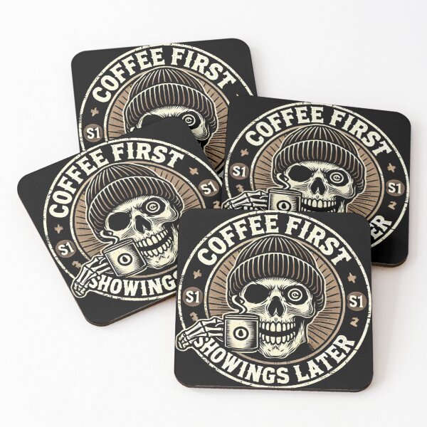 Item preview, Coffee first, showings later skull design, Coffee Skull Real Estate designed and sold by dchom.