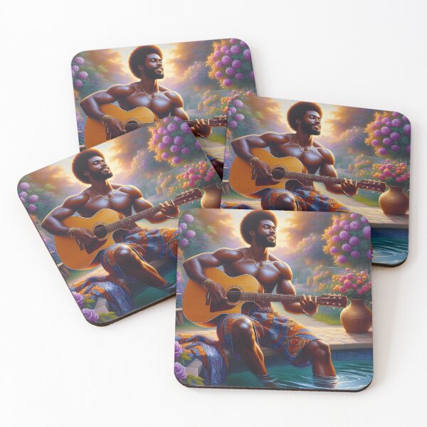 Item preview, A handsome African man playing a guitar in a pool.  designed and sold by Mchimeziri.