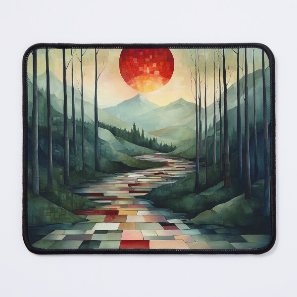 Item preview, Abstract Forest Landscape with Red Sun and Tiled Pathway designed and sold by Moisky Art.