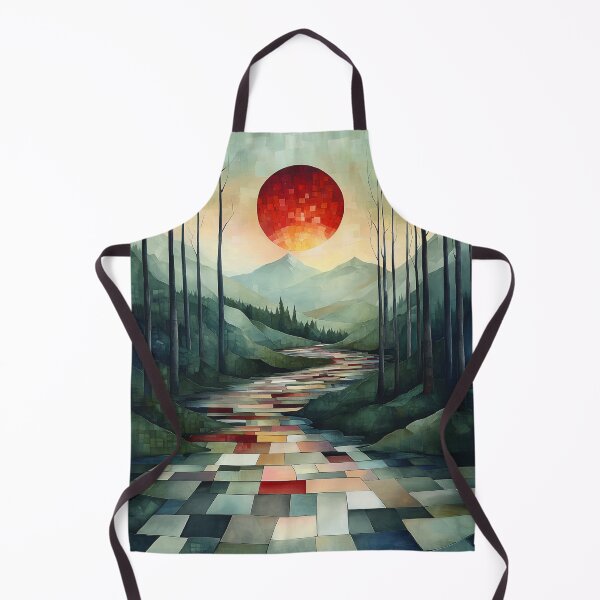 Item preview, Abstract Forest Landscape with Red Sun and Tiled Pathway designed and sold by Moisky Art.