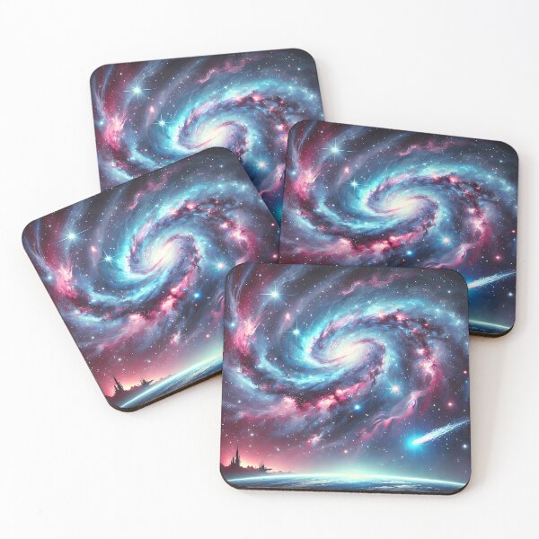 Item preview, "Spaceship traveling through a glowing galaxy." designed and sold by OrbitOdyssey.