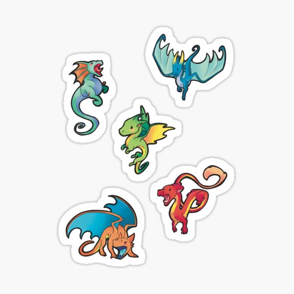 Aperçu de l'œuvre pack d'autocollants mignons de dragons chibi créée et vendue par Arty and Awkward.