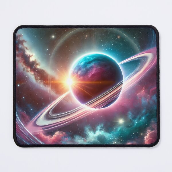 Item preview, "Planet with glowing rings in space." designed and sold by OrbitOdyssey.