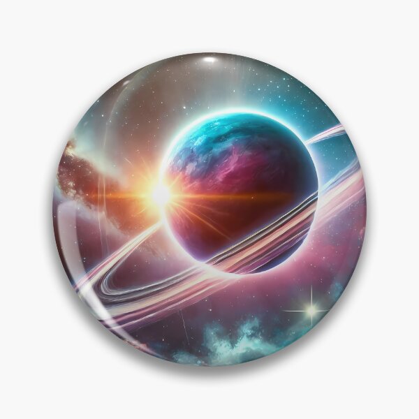 Item preview, "Planet with glowing rings in space." designed and sold by OrbitOdyssey.