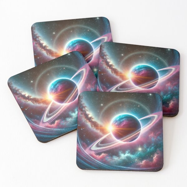 Item preview, "Planet with glowing rings in space." designed and sold by OrbitOdyssey.