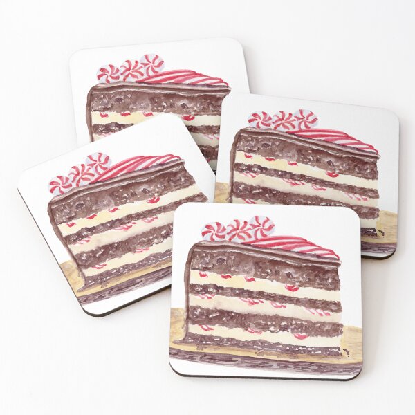 Item preview, Watercolor Christmas Peppermint Chocolate Cake designed and sold by daphsam.