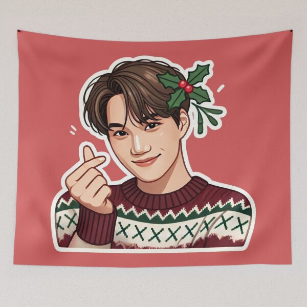 Item preview, EXO Kai Holiday Sticker | Festive Kpop Sweater with Mistletoe and Korean Heart Gesture" designed and sold by DEEPDesignsART.