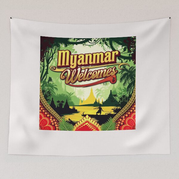 Item preview, Myanmar Birma Welcomes Flag Map Yangon, Mandalay, designed and sold by AnimalsDH305.