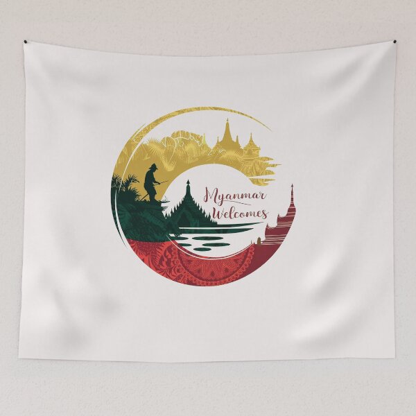 Item preview, Myanmar Birma Welcomes Flag Map Yangon, Mandalay, designed and sold by AnimalsDH305.