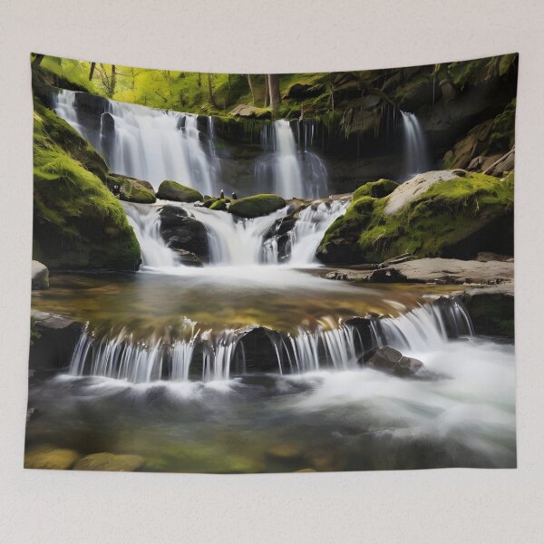 Item preview, waterfalls in the green forest or green jungle  designed and sold by AA-designstore.