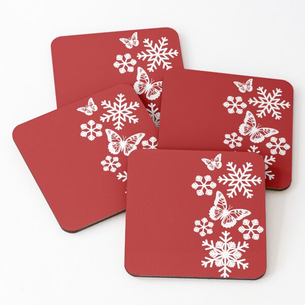 Item preview, One-side Fantasy Elegant Butterflies Snowflakes on Red Shapes Mania designed and sold by Shapes-Mania.