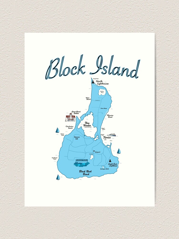 Map Of Block Island Ri Block Island Map-Ri" Kunstdruck Von Animalcreations | Redbubble