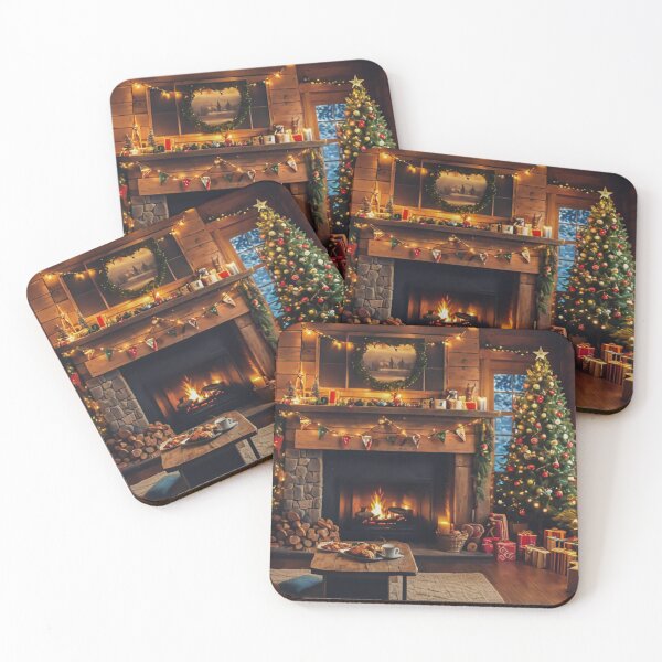 Item preview, A Warm Cabin with Fireplace and Christmas Tree, Christmas Ambience, Winter Snow designed and sold by MyArt23.