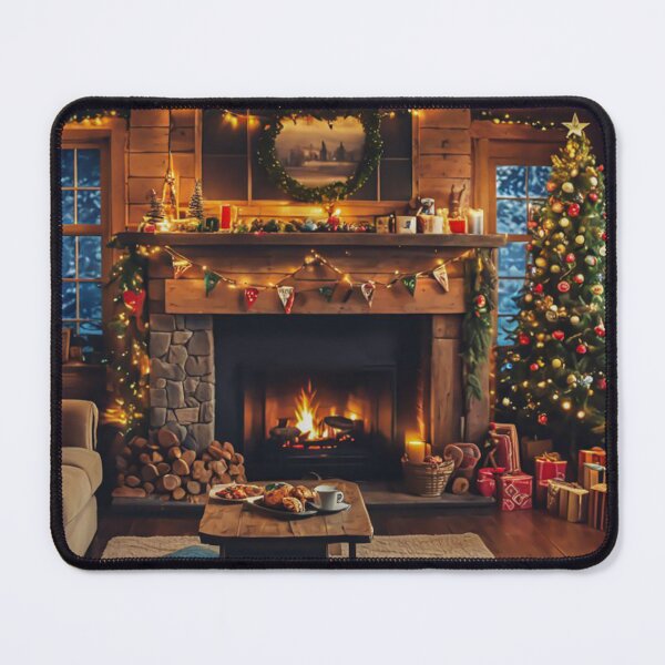 Item preview, A Warm Cabin with Fireplace and Christmas Tree, Christmas Ambience, Winter Snow designed and sold by MyArt23.