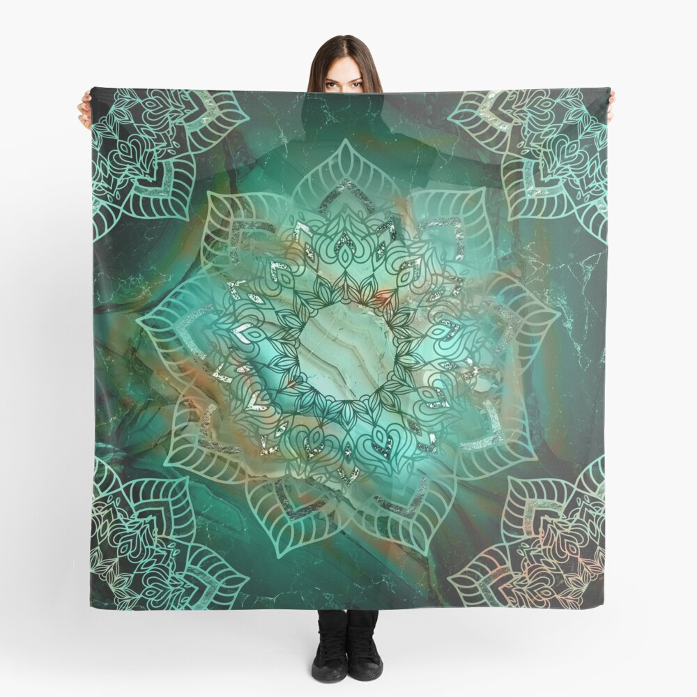 Beautiful Mandala - Teal turquoise copper and silver tones Scarf