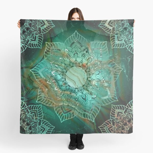 Beautiful Mandala - Teal turquoise copper and silver tones Scarf