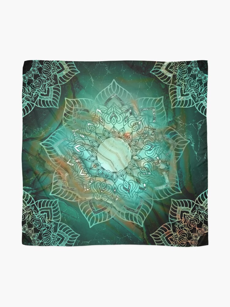 Alternate view of Beautiful Mandala - Teal turquoise copper and silver tones Scarf