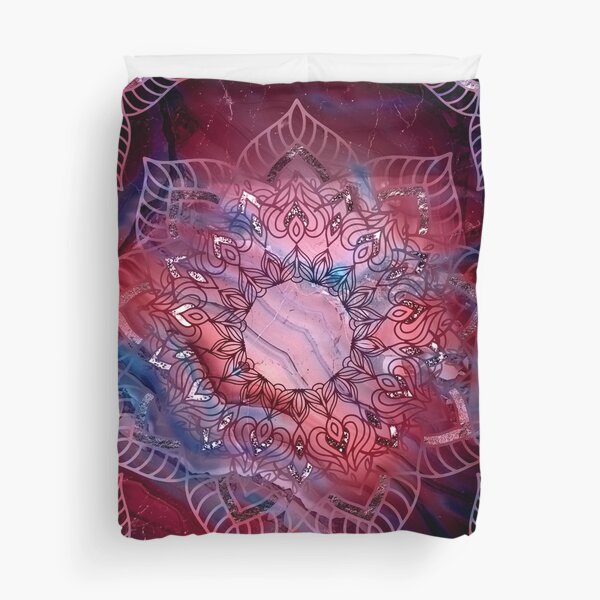 Beautiful Mandala - Red Purple and silver blue tones Duvet Cover
