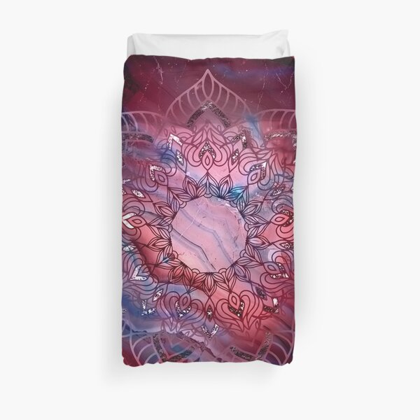 Beautiful Mandala - Red Purple and silver blue tones Duvet Cover