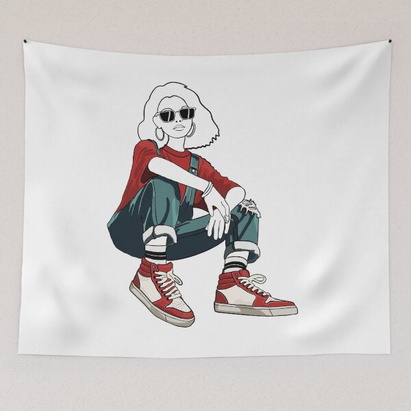 Item preview, Cool girl with red sneakers - unfinished drawing designed and sold by Sneakerlike.