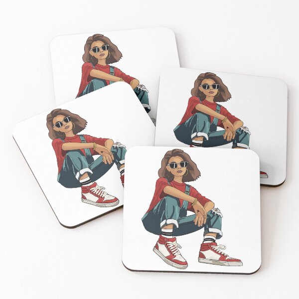 Item preview, Drawing of a cool girl with red sneakers designed and sold by Sneakerlike.