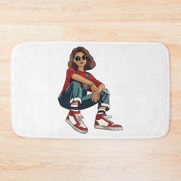 Item preview, Drawing of a cool girl with red sneakers designed and sold by Sneakerlike.