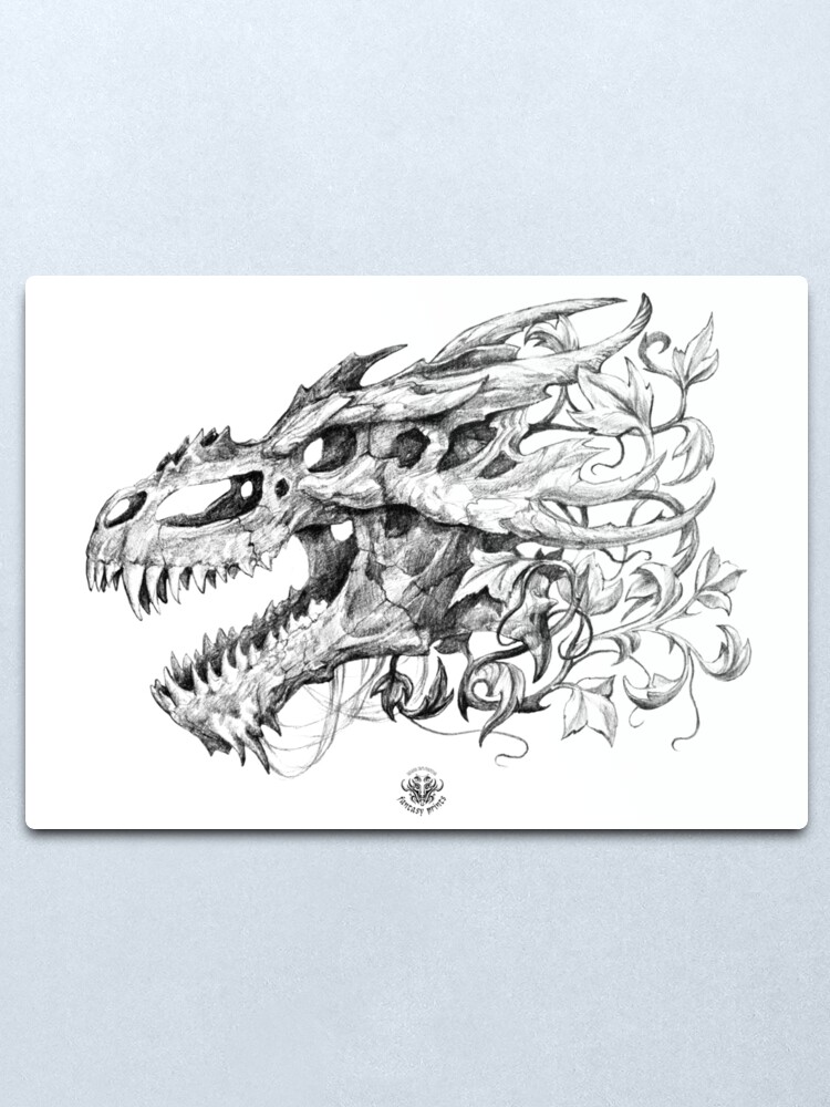 Dragon Skull With Ornament Metal Print By Tanyartwork Redbubble