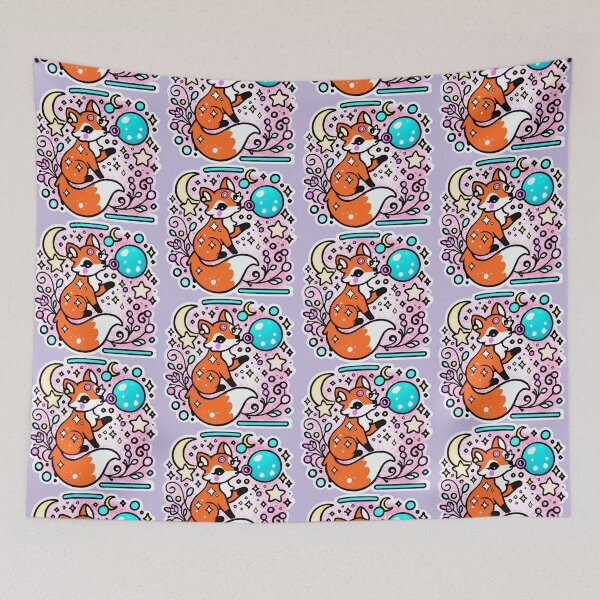 Item preview, Whimsical Celestial Fox – Vibrant Cosmic Dreams Art designed and sold by CritterManiaUK.