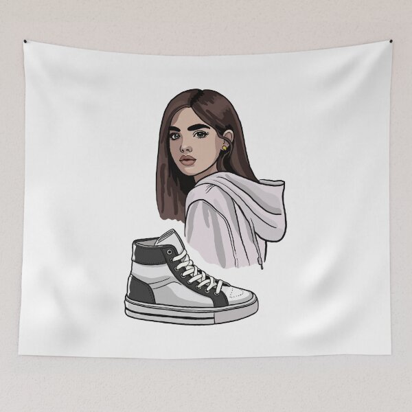 Item preview, Girl with a gray hoodie and a gray sneaker designed and sold by Sneakerlike.