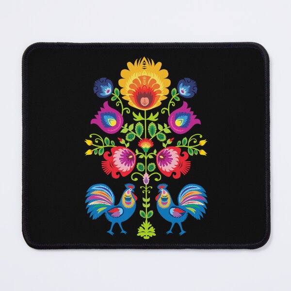 Item preview, Folk composition with flowers and roosters - wycinanki on black designed and sold by FK-UK.