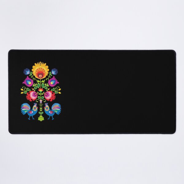 Item preview, Folk composition with flowers and roosters - wycinanki on black designed and sold by FK-UK.