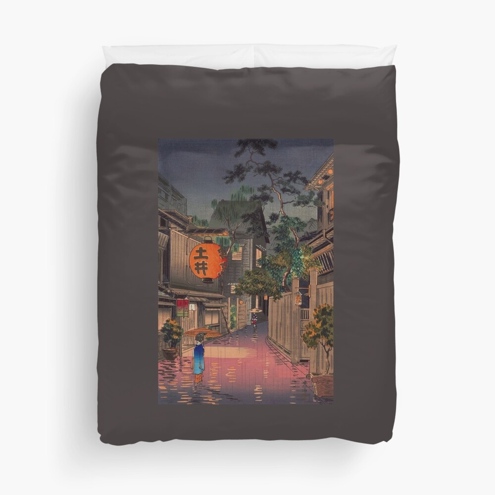 Night Street Rain Duvet Cover