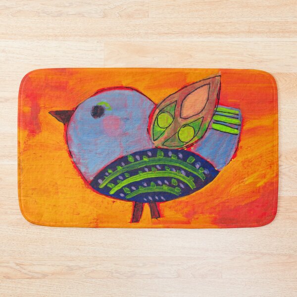 Item preview, Whimsical Bluebird on Fiery Orange Print – Bold Abstract Art Brenda Knoll designed and sold by Brenda  Knoll.