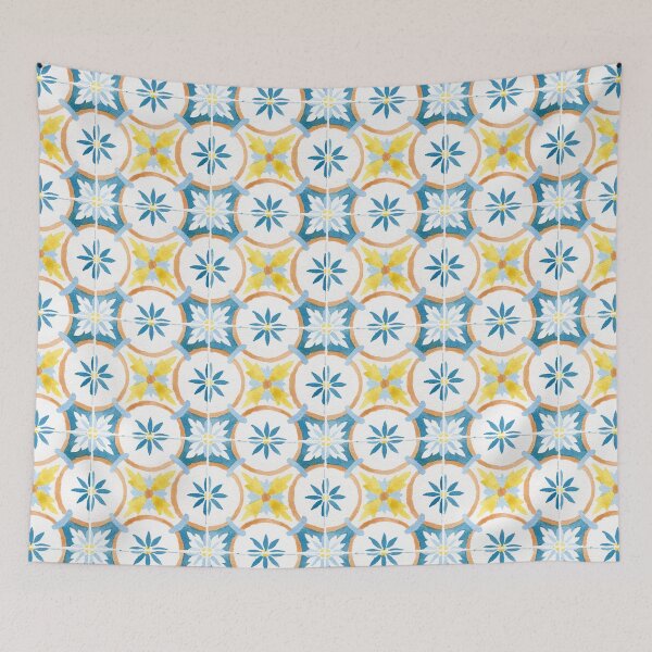 Item preview, Azulejos florales azules y amarillos designed and sold by alienrabbit.